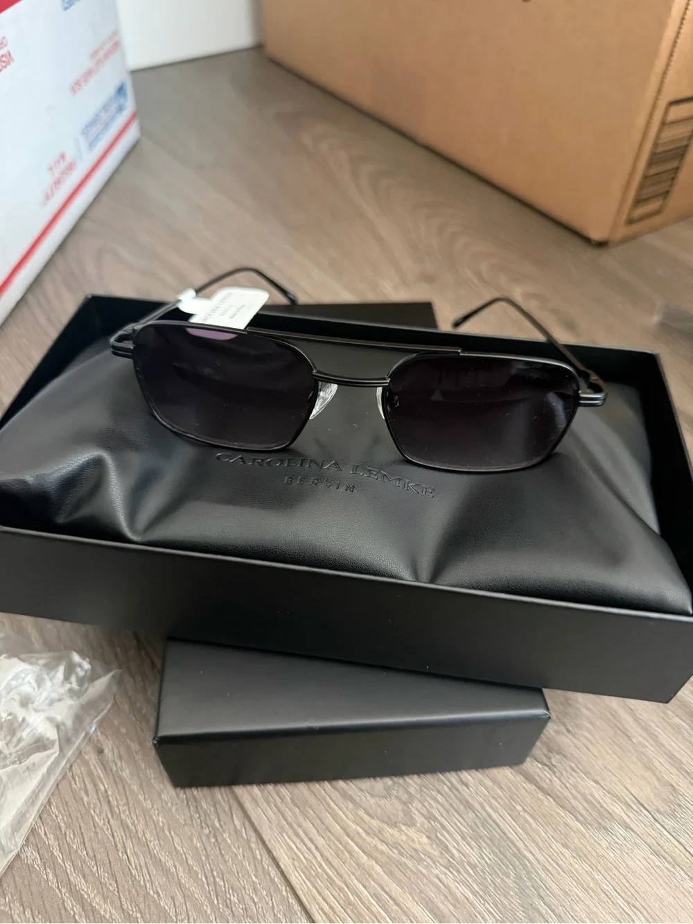 Men’s Carolina Lemke Black Rectangular Sunglasses men’s shades  new